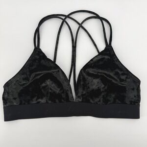 PINK Victoria's Secret Black Crushed Velvet Strappy Cage Back Bralette XL 913038